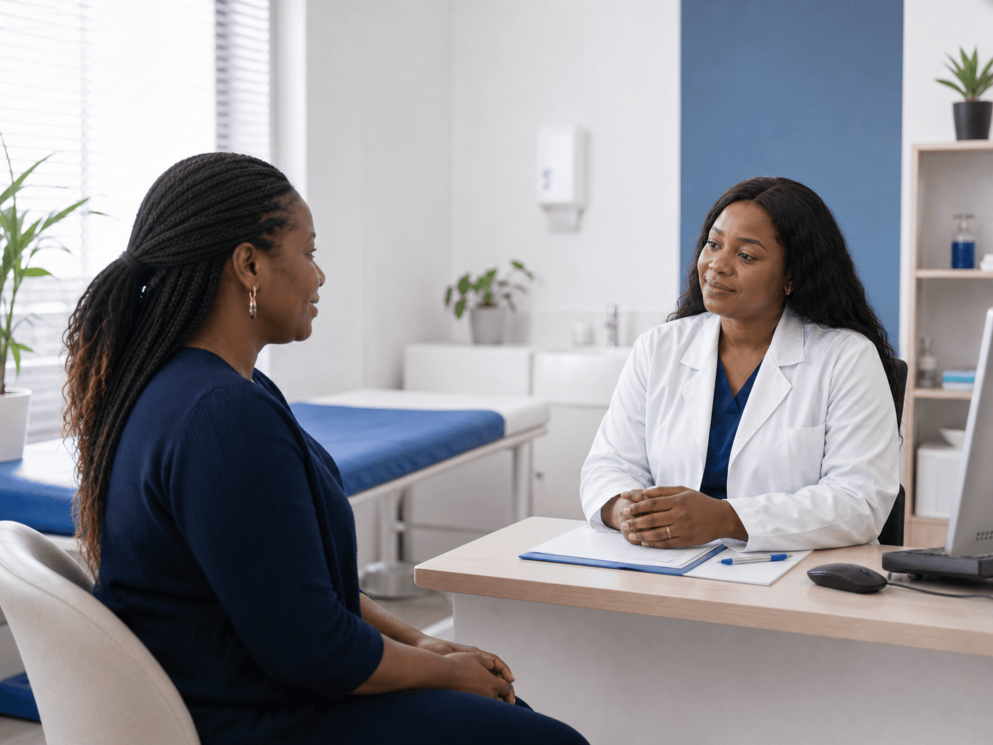 A doctor listening attentively to a patient during a calm private consultation